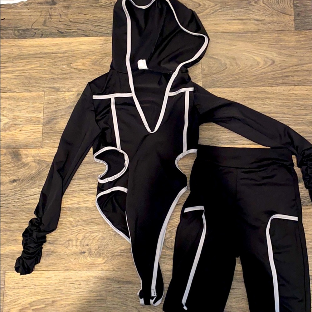 2pc biker short / hooded body suit set